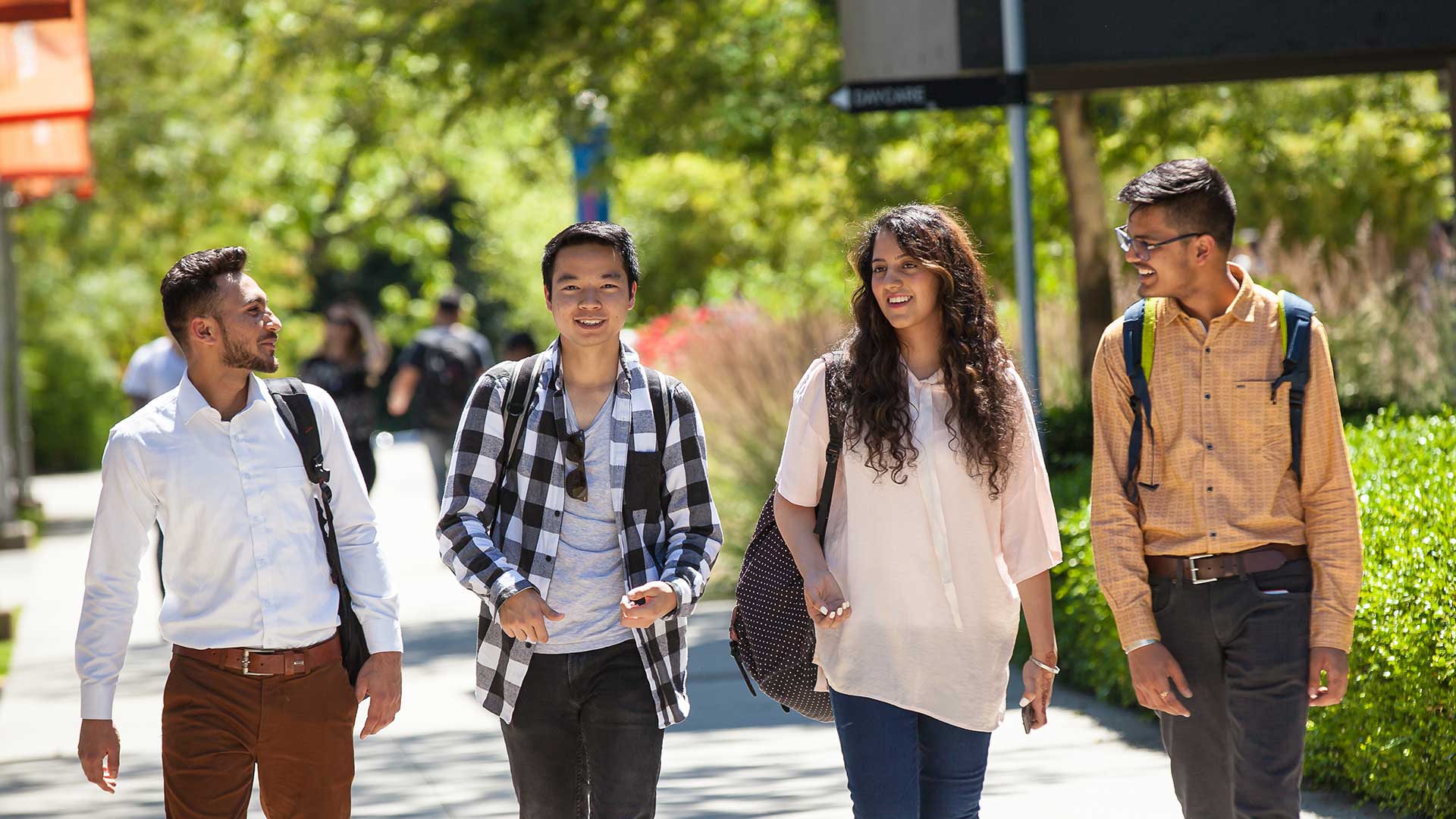 Students on campus walking to class