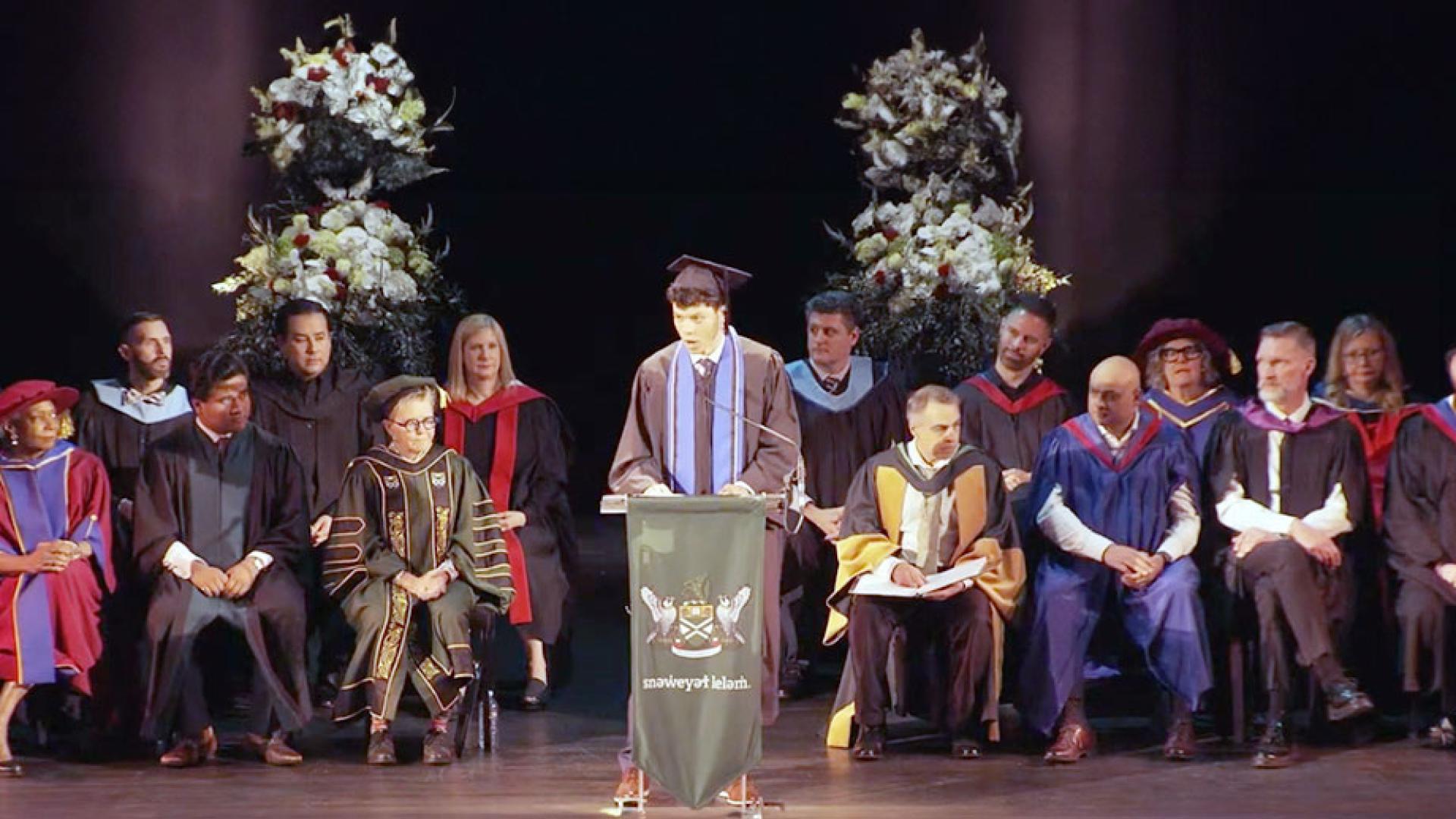 Andres Viloria Garcia at Convocation giving a speach