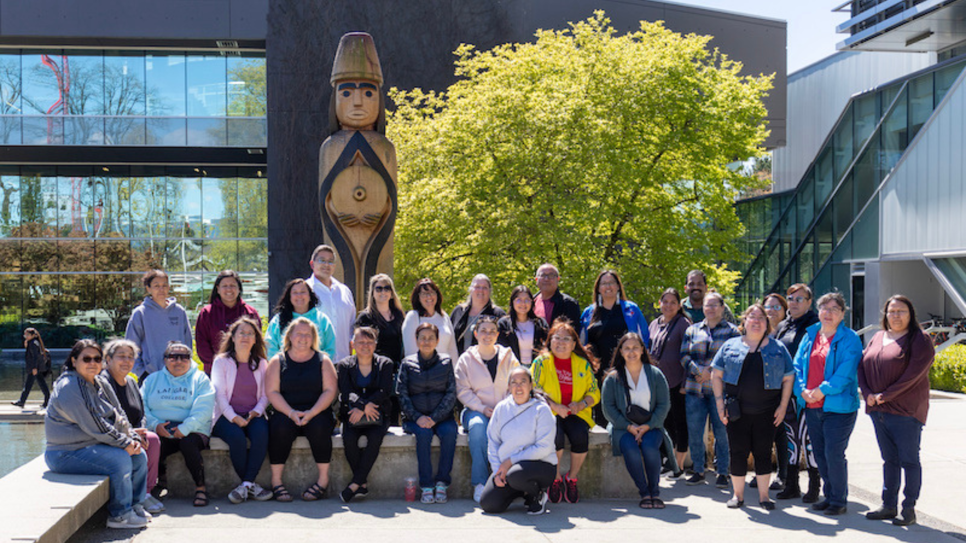 Indigenous students with the House Post on Langara campus.