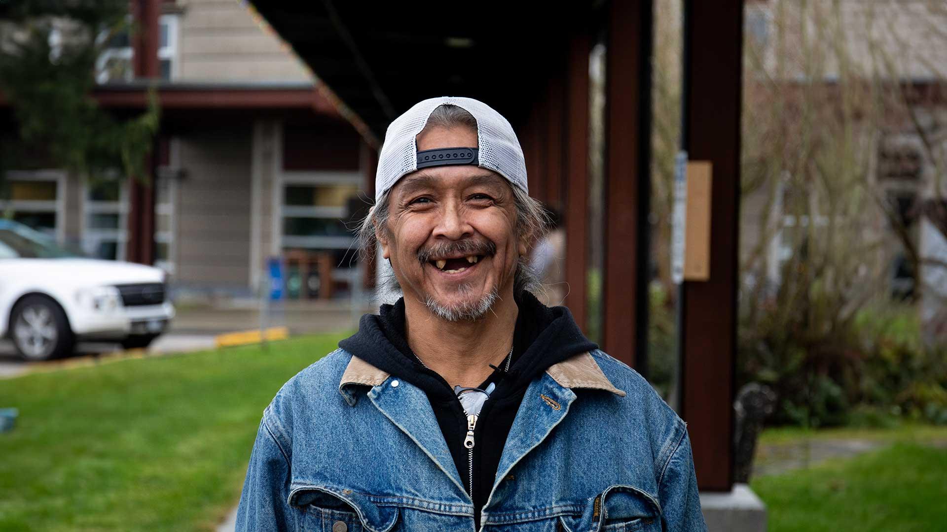 Leonard "Yogi" Robinson, a Musqueam Elder, smiling after earning his Dogwood Diploma