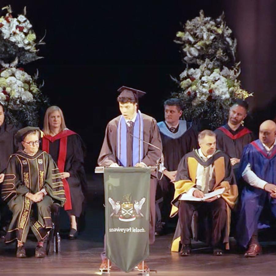 Andres Viloria Garcia at Convocation giving a speach