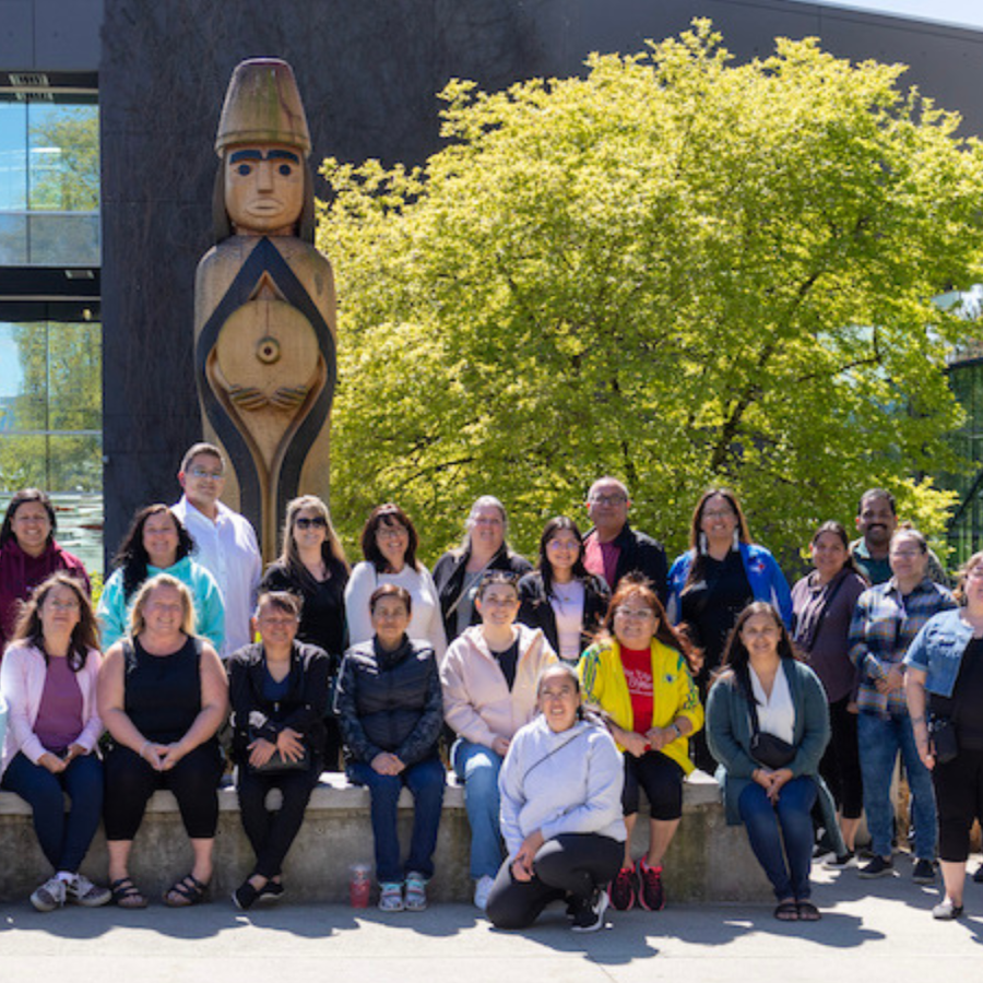 Indigenous students with the House Post on Langara campus.