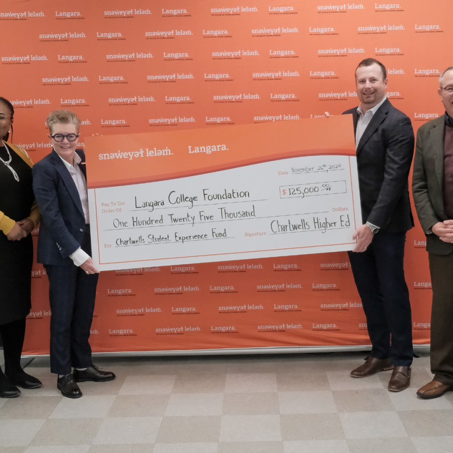Cheque presentation from Chartwells to Langara College.