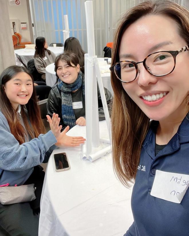 allulah Park, Isabel Lew, and Jaelim Jeon snap a selfie at one of their group meetings.