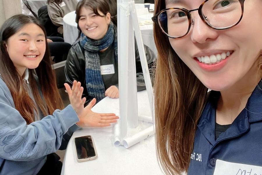 allulah Park, Isabel Lew, and Jaelim Jeon snap a selfie at one of their group meetings.