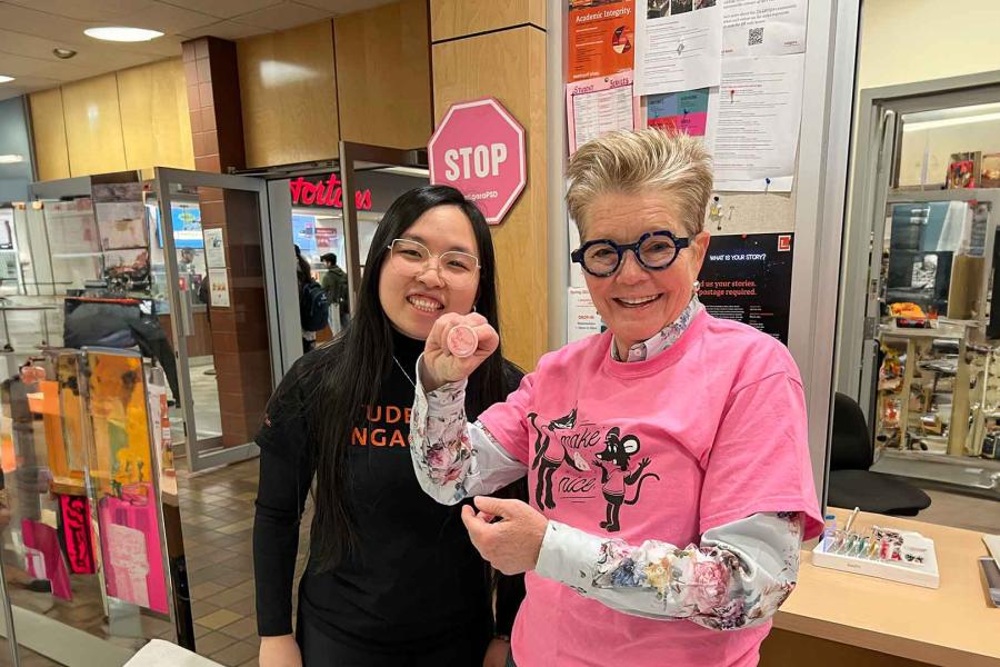 Dr Burns participating on the pink shirt event