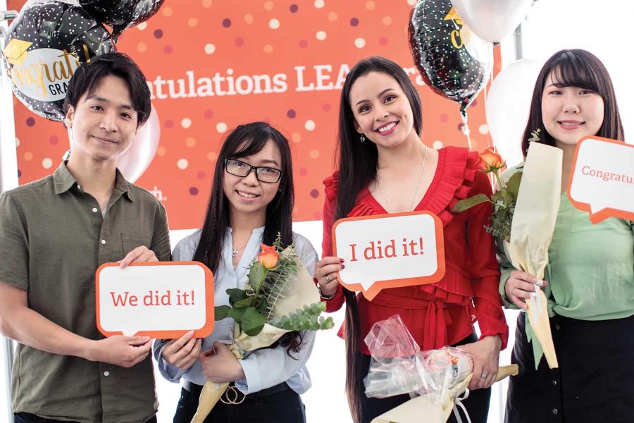 International Students celebrating their graduation from the LEAP program